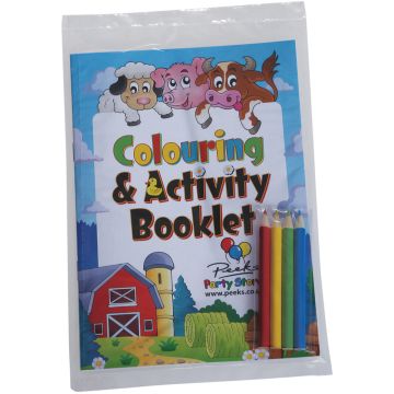 A5 8 Page Colouring Book + 4 pack of pencils