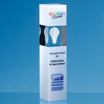 24cm Clear and White Optical Crystal Square Column Award