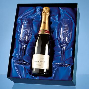Blenheim Double Champagne Flute Gift Set with a 75cl Bottle of Laurent Perrier Champagne