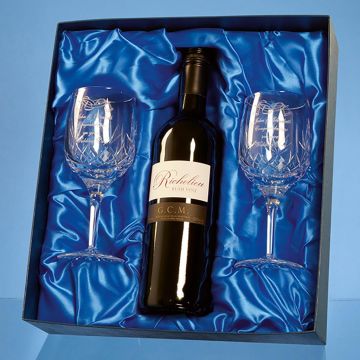 Blenheim Double Goblet Gift Set with a 75cl Bottle of Red Wine