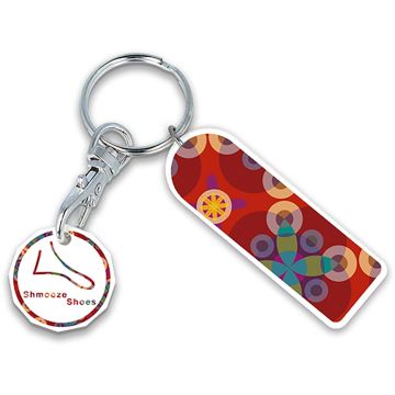 Recycled New Pound Rectangle Trolley Mate Keyring (Printed Coin)