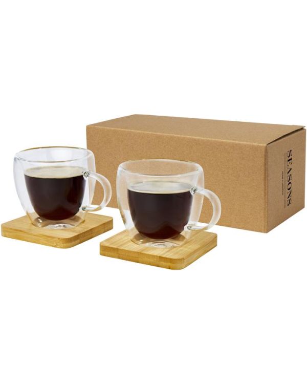 Manti 2-Piece 100 ml Double-Wall Glass Cup With Bamboo Coaster 