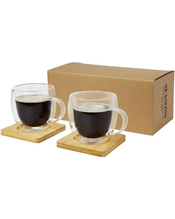Manti 2-Piece 250 ml Double-Wall Glass Cup With Bamboo Coaster 