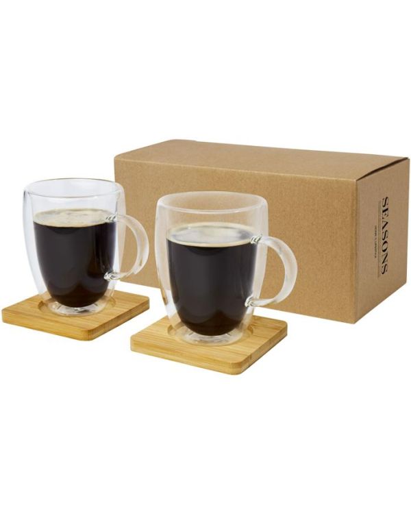 Manti 2-Piece 350 ml Double-Wall Glass Cup With Bamboo Coaster 