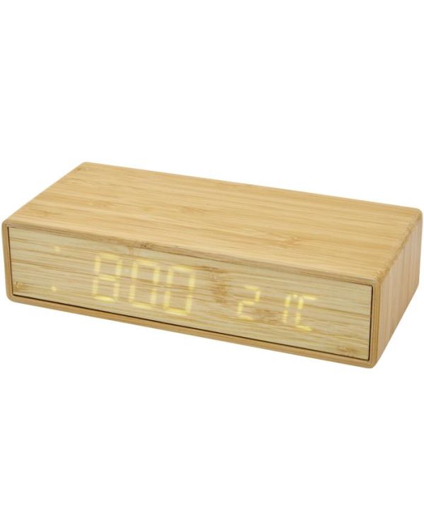 Minata Bamboo Wireless Charger With Clock