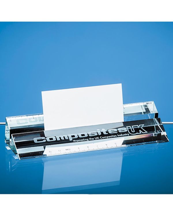 15cm Clear Glass Ruler and Business Card Holder