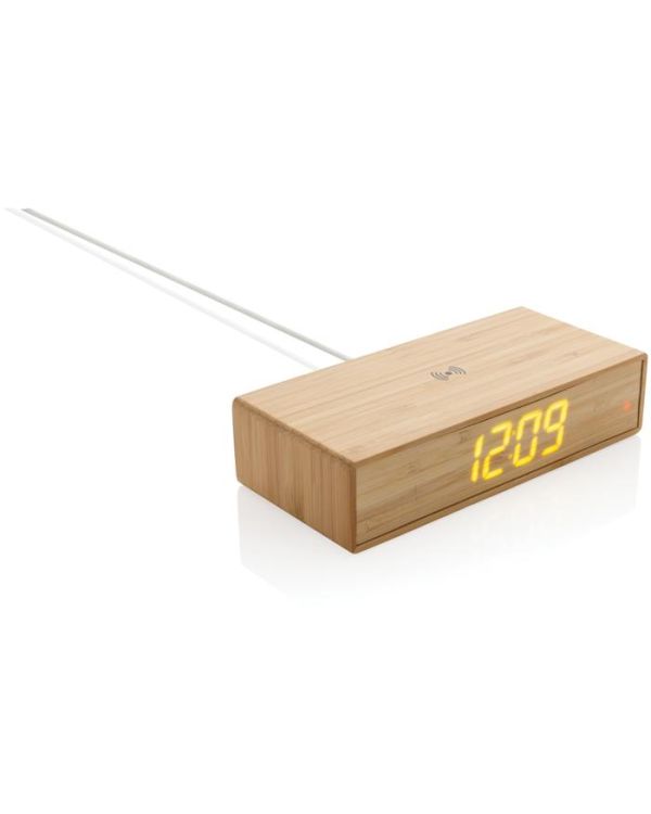 Bamboo Alarm Clock With 5W Wireless Charger